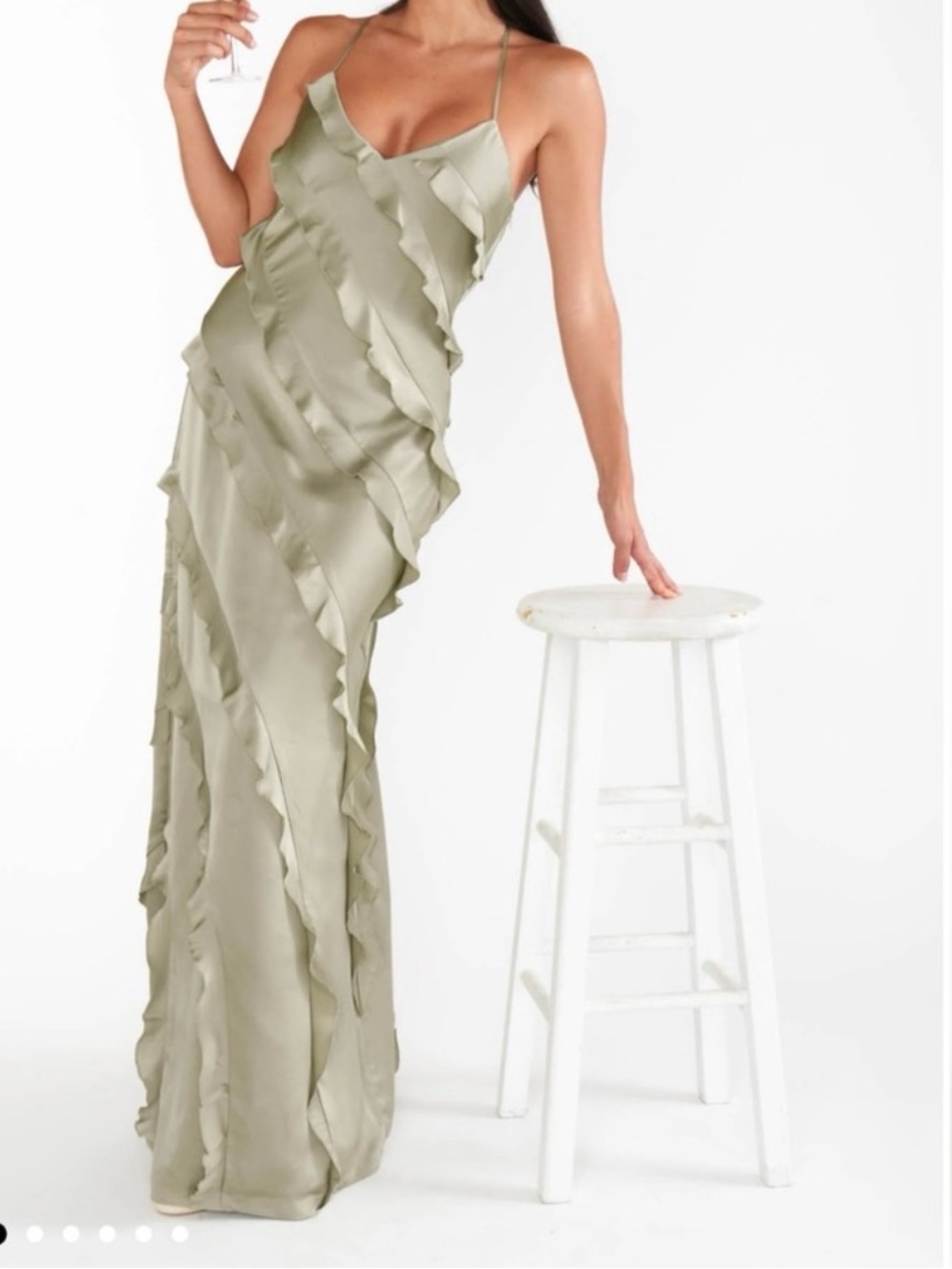 Show me your mumu Green Satin Ruffle Dress